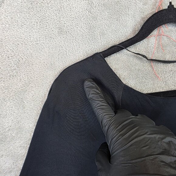 VTG Prada Dress Womens 44 Black Viscose Italian Designer Ruched Midi Made Italy - Picture 14 of 16